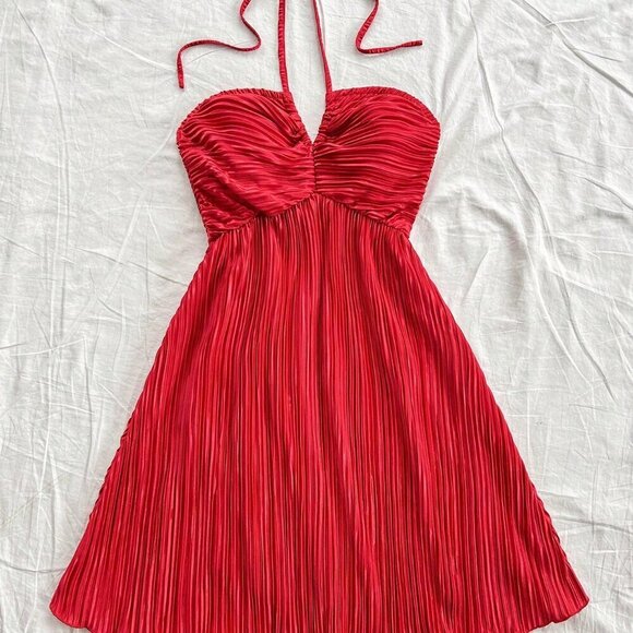 Red Boho Women's Sexy Textured Open Back Halter Neck Dress - Picture 7 of 7